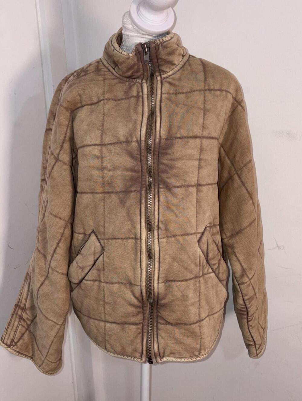 Free People Dolman Quilted Knit Jacket Oversized Zip-up Champange Diamonds XS
